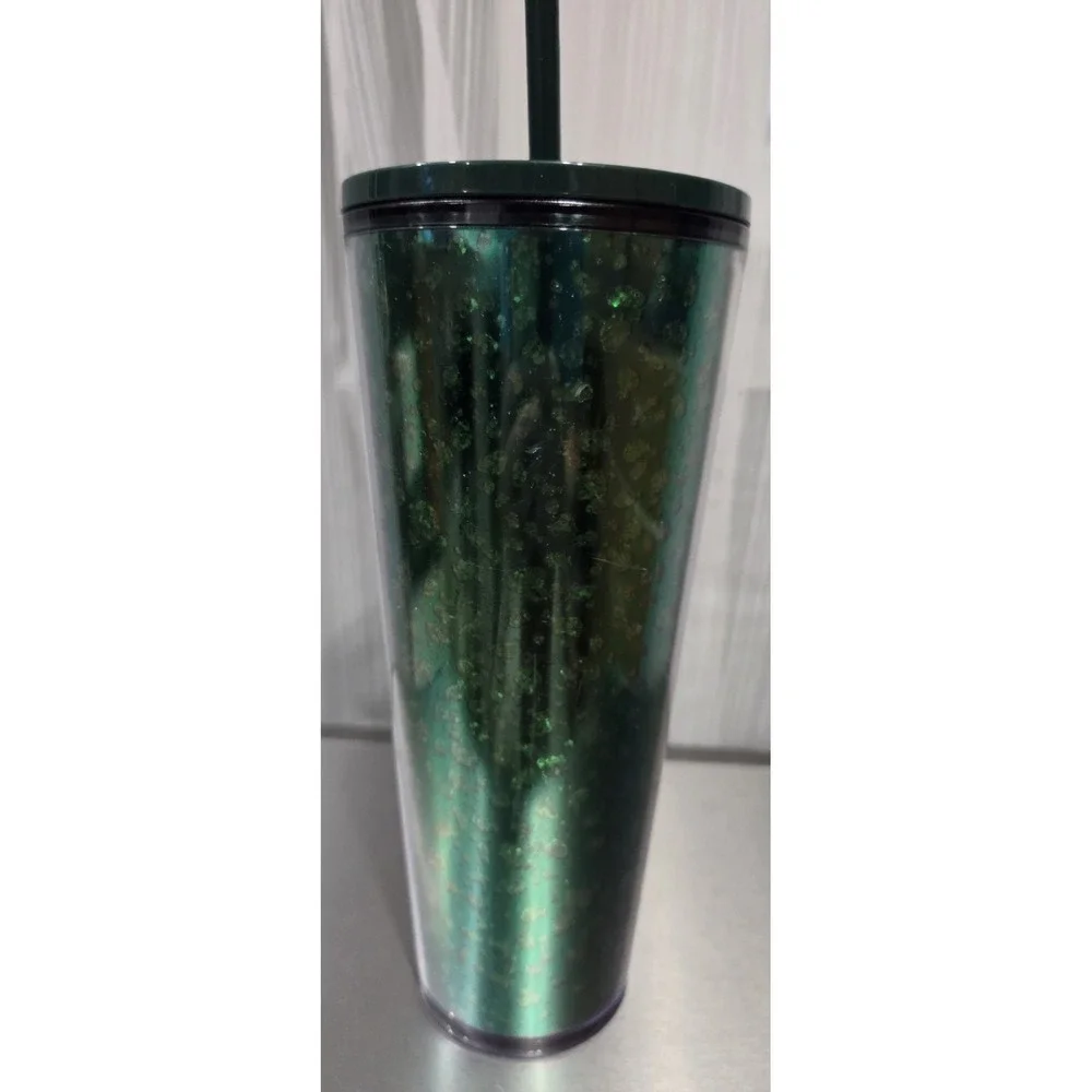 STARBUCKS Holiday Green Glitter 24oz Cold Tumbler LTD‎ Edition 2019 Used